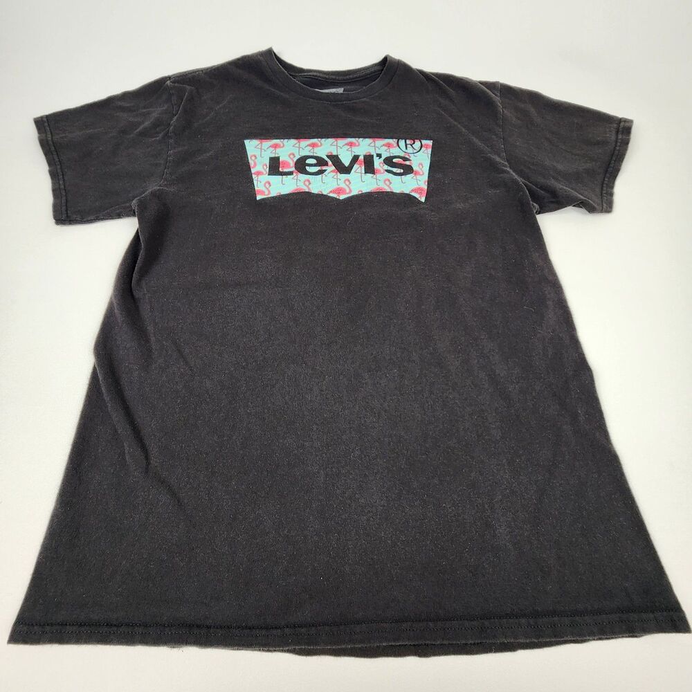 Levi's Flamingo Batwing Logo Graphic T-Shirt Men's Medium Black Tropical Tee